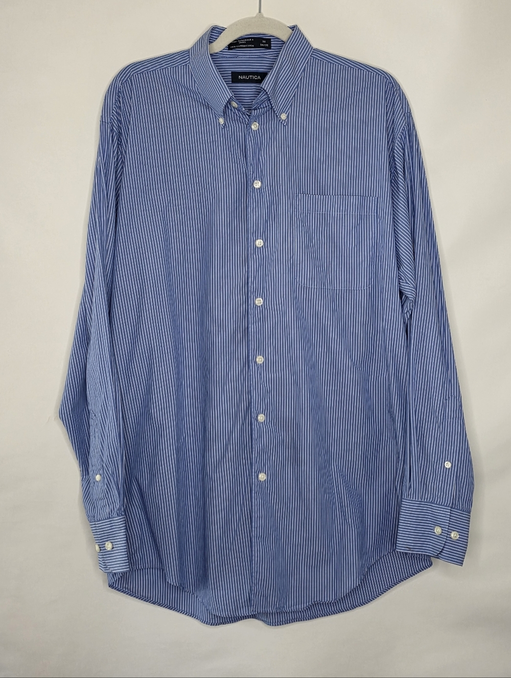 Nautica‎ 100% Cotton Striped Shirt Size 16 34/35 Long Sleeve Button Down Career